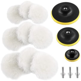 Rustark 12Pcs 3 4 5 Inch Wool Buffing Pad Polishing Wheel Hook and Loop Design for Drill Buffer Attachment with M10 Drill Adapter Assortment Kit for Car Body Repair Polishing and Buffing