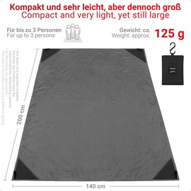 Siegvoll Picnic Blanket with Practical Carabiner Ultralight Ultra Thin Portable Beach Blanket Outdoor Blanket for Beach, Picnic, Camping and Hiking 140 x 200 cm (Grey)