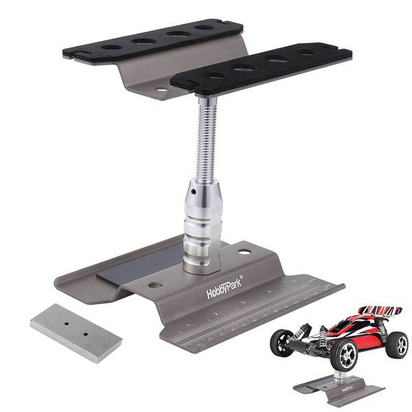 Hobbypark RC Car Stand Work Station with Weight Repair Workstation Aluminum Alloy 360 Degree Rotation Lift Or Lower for 1/12 1/10 1/8 Scale (Titanium)