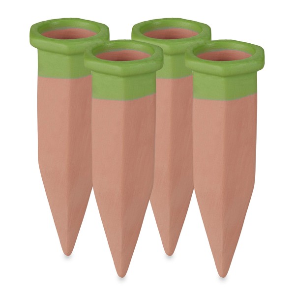 Relaxdays Clay Tips Watering, Set of 4, Water Dispenser for Plants & Balcony Boxes, Automatic Watering Cone, Terracotta, 9.5 x 3 x 3 cm