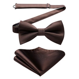 HISDERN Bow Tie Pre-Tied Men's Bow Tie with Pocket Square Set Plain Bow Tie Suit for Tuxedo Wedding, A2 brown