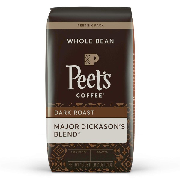 Peet's Coffee Major Dickason's Blend, Dark Roast Whole Bean Coffee, Major Dickason's Blend, 18 Oz, 1.12 Pound (Pack of 1)