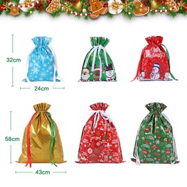 Christmas Drawstring Gift Wrapping Bags: Christmas Bags 6pcs Assorted Size Foil Gift Bags