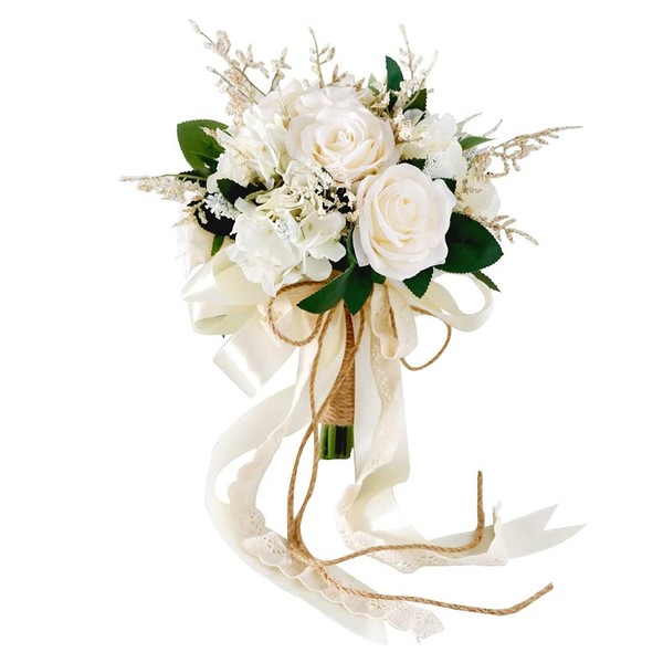 FEILUOYI Wedding Bouquets for Bride Bridesmaid Bouquet Champagne White Rose