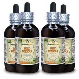 Red Henna (Lawsonia inermis) Tincture, Organic Leaves Liquid Extract (Brand Name: HerbalTerra, Proudly Made in USA) 4x4 fl.oz (4x120 ml)