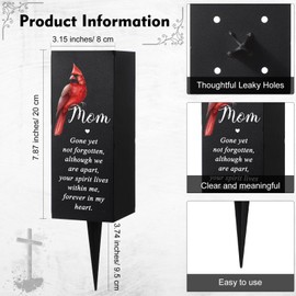 Hushee Memorial Grave Decorations Cemetery Cardinal Flower Vase Metal Gravesite Flower Holder with Spike Graves Metal Funeral for Loss of Loved One Cemetery Outdoors Yard Garden(Mom)