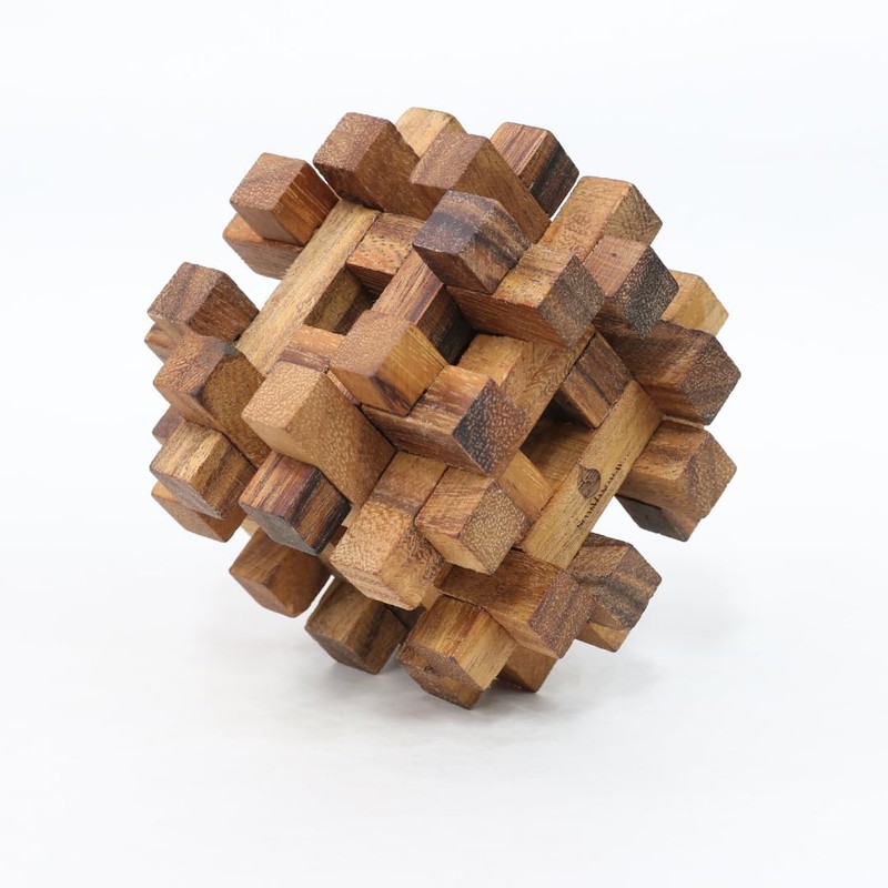 Double Lock-a-Ball Brain Teaser: Mechanical Interlocking 3D Wooden Puzzle for