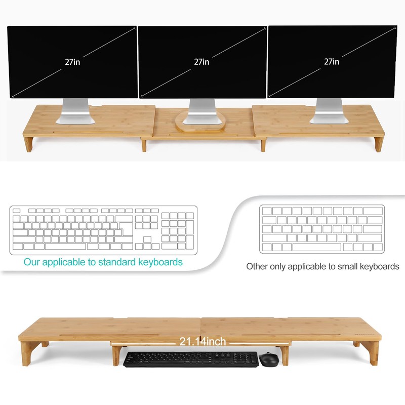 Nnewvante Monitor Stand Riser, 60 inch Large Bamboo Dual Monitor