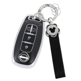 Nacalikeey Plum Blossom Smart Key Case, Cute Sakura, Key Cover, Key Holder, Dustproof, Fashionable Key Case, Cute Key Case (Silver & Black), silver/black