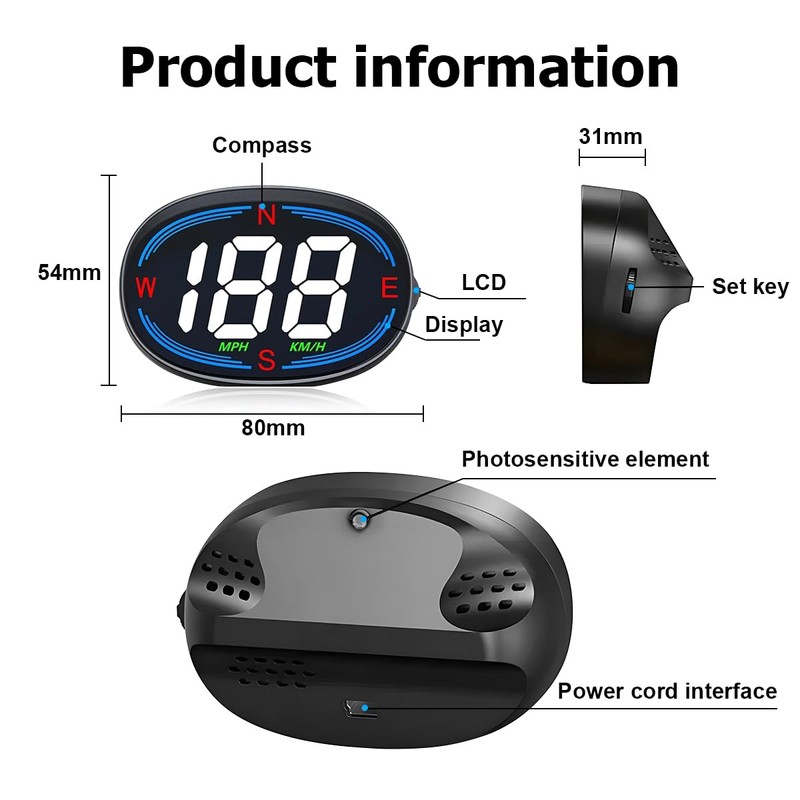 CGEAMDY Car HUD Head-up Display LED Projector, GPS Speedometer Odometer,