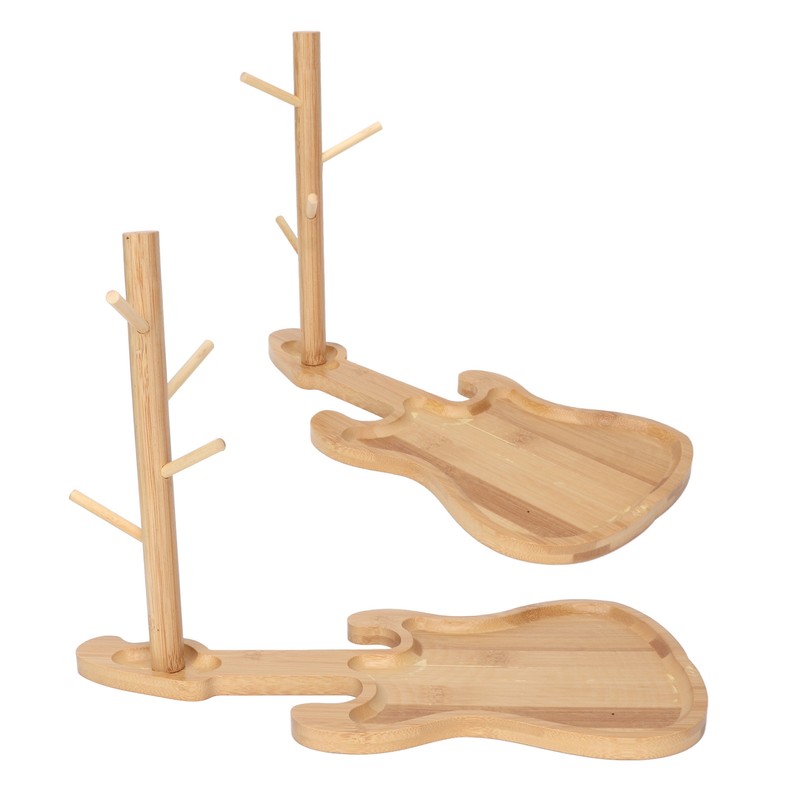 Key Storage Tray Wood Modern Guitar Shaped Base Jewelry Key