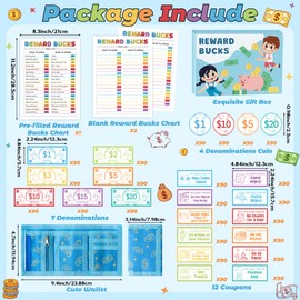 EZdhuawuse Reward Bucks Charts for Kids - 1354P Back to School Gifts Good Behavior Bucks, Family Housework Arrangement Earn Commend Coin Props, Parent Child Play Money&Wallet Good Behavior Reward List