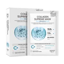 OOTD Beauty 콜라겐 슈프림 수분 탄력 피부결 케어 마스크팩 10매입 Collagen Supreme Hydrating Elastic Skin Care Mask Pack (10 Sheets)