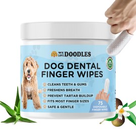 We Love Doodles Dog Teeth Cleaning Wipes - Pet Dental Finger Wipes for Dogs - Cleans Teeth and Gums, Freshens Breath Dog Dental Wipes, Prevents Tartar Buildup, Fits Most Finger Sizes - 75 PCS