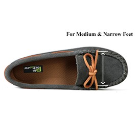 Pinpochyaw Womens Moccasin Shoes Indoor Outdoor Slip On Suede Moccasin Slipper for Women Grey Size 6