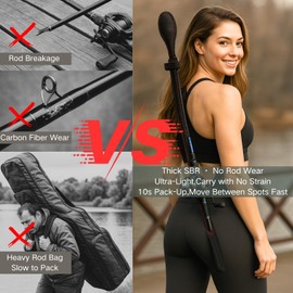 Whalera Lightweight Fishing Rod Strap and Fishing Rod Sling Adjustable Rod Holder with Tip Guard for 1.4–2.8m Rods Red Stitching