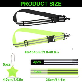 15 Piece Reflector Clothing Set, 2 Reflector Belts, Adjustable 8 Reflective Bands, 5 Reflectors Pendant Reflectors Strap, Cycling Reflector Belt for Cycling, Jogging, Hiking, Outdoor Sports
