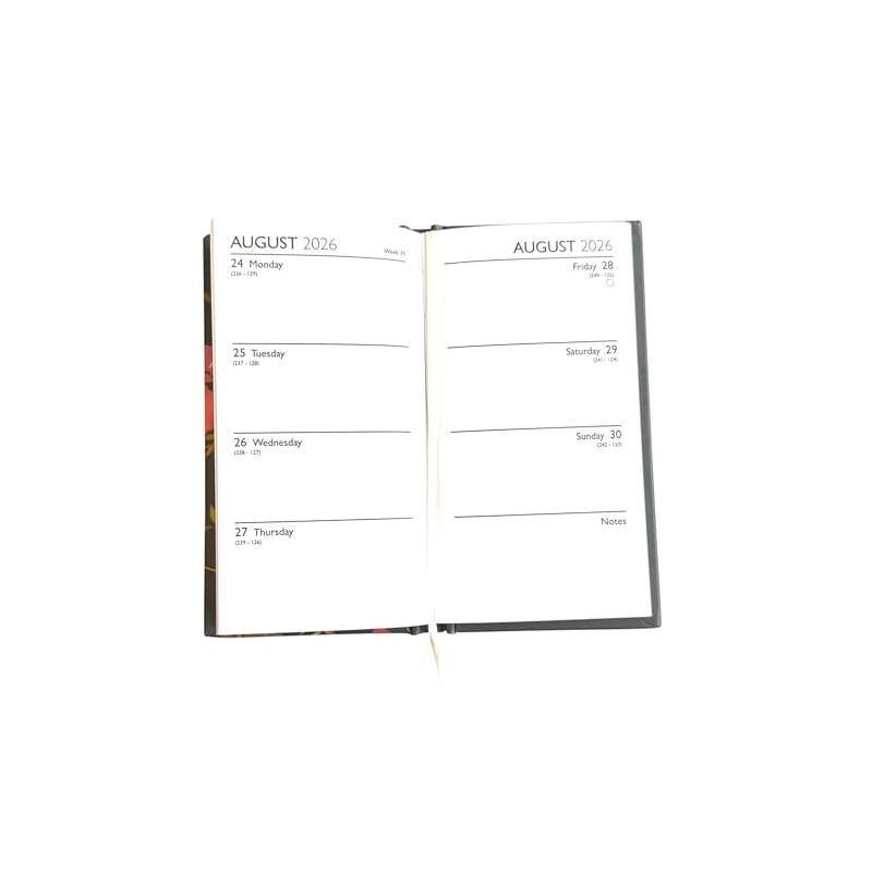 Slim Size 2026 Weekly Planner, Week to View Diary, Hardback