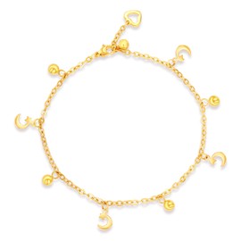 Qings Gold Moon Star Adjustable Anklet Stainless Steel Feet Chain Choker Jewelry, Anklets Bracelet with Ball Charms Pendant Bracelets for Women Beach Jewelries