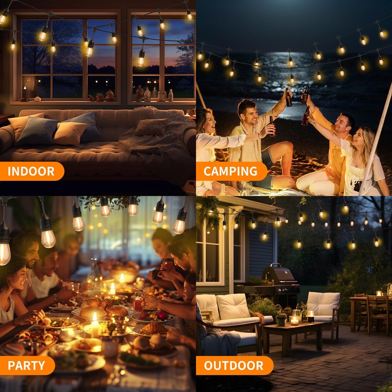 EIKOSON 50FT Outdoor String Lights Waterproof with 30+2 Bulbs(𝟏.𝟓𝐅𝐓 𝐁𝐮𝐥𝐛𝐥𝐬