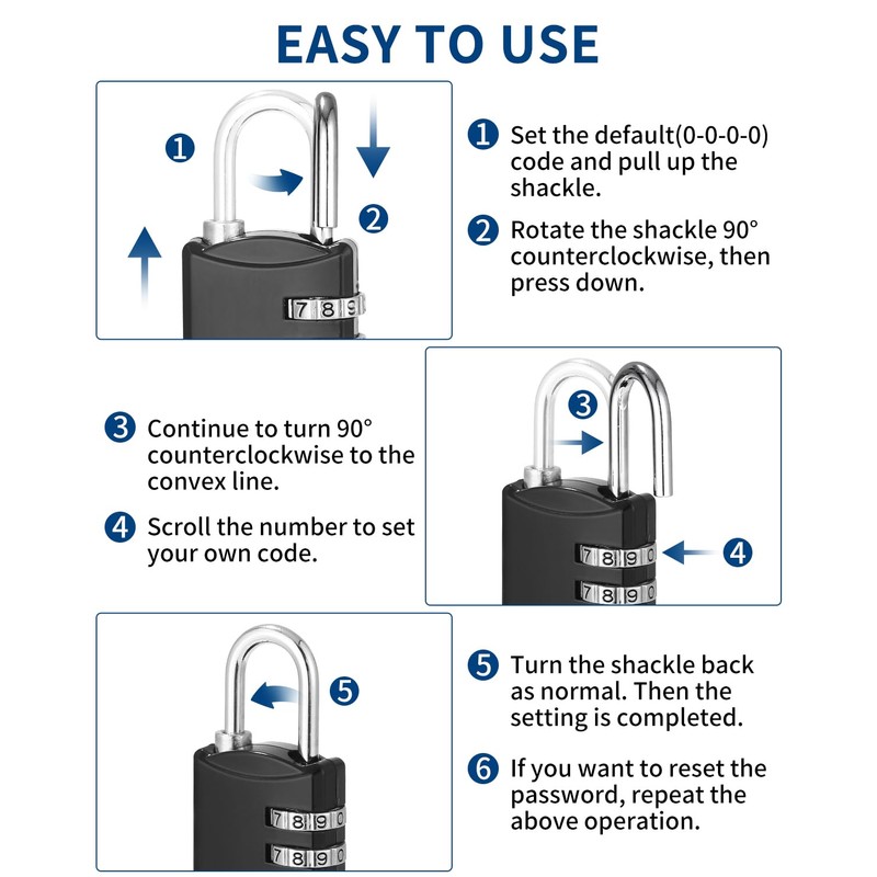 Pack of 4 Combination Padlocks, Small Combination Lock, Lock with