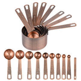 Nstezrne Copper Plated Measuring Cups and Spoons set 18 for Dry & Liquid, Metric & US Stainless Steel Measuring Cup and Spoon Set with Leveler for Baking & Kitchen