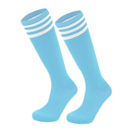 Kids Soccer Socks Toddler Baseball Softball Socks Soft Youth Athletic Socks for Boys Girls Knee High Socks 1 Pair Light Blue White 3-6 Years
