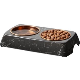 Double Pet Bowl with Marble Stand, Copper Stainless Steel