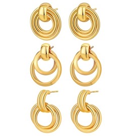 VceTd 18k Gold Plated Stainless Steel Earrings Set of 3, Gold Geometric Drop Earring for Women Long Chain Drop Earrings, Gold Hoop Earring, Stylish Earring, Great for all Holiday Gifts!