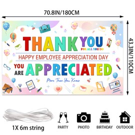 Employee Appreciation Day Decorations Backdrop - 43.3 x 70.87 Inch Staff Team Appreciation Week Background Banner, Thank You for All You Do Photo Booth Wall Decor (Multicolor)