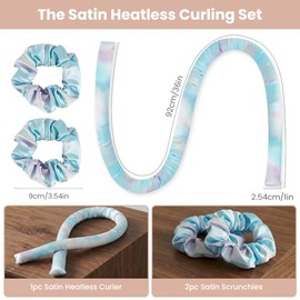 3 rulos sin calor, rizos de satén sin calor, juego de rizadores de pelo DIY para dar volumen, rizos sin calor para cabello largo y mediano (azul cian)