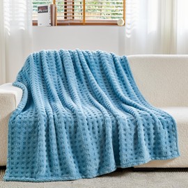 NEWCOSPLAY Super Soft Throw Blanket Blue Premium Silky Flannel Fleece 3D Waffle Checkered Lightweight Bed Blanket All Season Use (Blue, Throw(50"x70"))