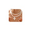 Chunky Pearl Cross Necklace for Women Trendy Gold Statement Necklace