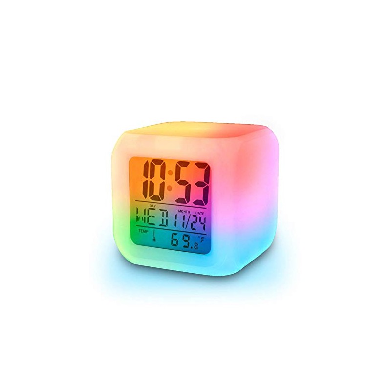 vinmax Digital Alarm Thermometer Night Glowing Cube 7 Colors Clock