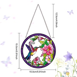 PLIGREAT Hummingbird Stained Acrylic Suncatcher Floral Patio Garden Hanging Ornaments for Living Room Bedroom Window Wall Decor Memorial Gift