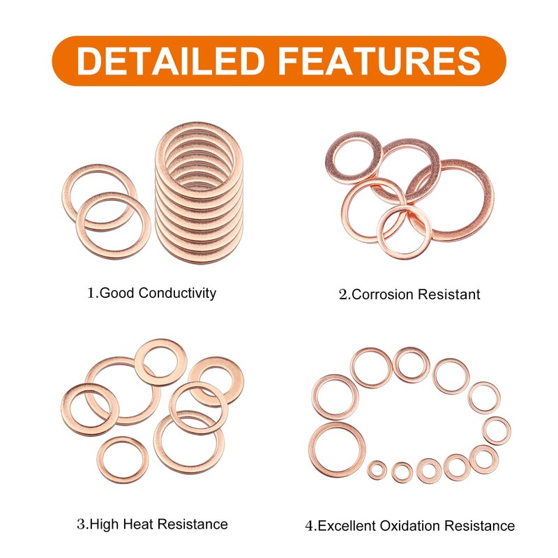 LordHardware 300PCS Copper Crush Sealing Washers Assortment Kit M5 M6