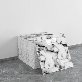 20pcs Marble Peel and Stick Waterproof PVC Shower Wall Panels Bathroom Backsplash Tile Stick on Wall for Bedoom, Kitchen 11.8"x11.8" (Ink and White,19.4 Sq.Ft.)