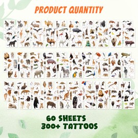 FindFunFine Wild Animal Temporary Tattoos 300+ Animal Stickers Set Realistic Creative Jungle Life Fake Tattoos Stickers For Birthday Party Supplies Party Goodie Bag Favors