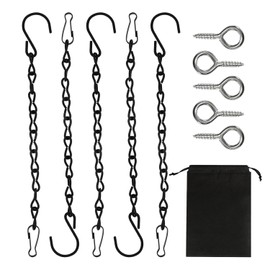 Pack of 5 Black Steel Chains with 5 Screw Hooks, 1 Black Fleece Bag, Hanging Bird House with S Hook and Carabiner, Metal Chain Hook, Flower Pot Chain