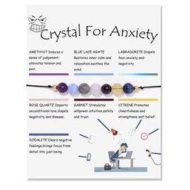 Healing Crystal Wish Bracelets Gifts Semi-Precious Gemstones Beaded Bracelets 8mm Stress Relief Anxiety Yoga Bracelet Mantra Natural Stone Energy Protection Stretch Bracelet for Women Men-Anxiety
