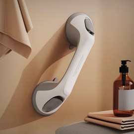 ABLECARE 1 Pack 12 Inch Grab Bars for Bathtubs and Showers for Seniors，Heavy Duty Shower Handle for Elderly,Suction Cup Removable Handrails Handicap Bath Grip Bathroom Safety Grips,(Gray