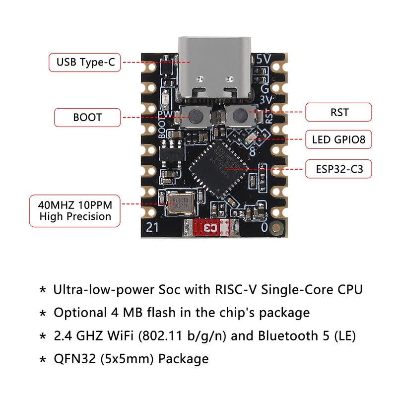 AOICRIE 2pcs ESP32-C3 Development Board ESP32 C3 Supermini Development Board