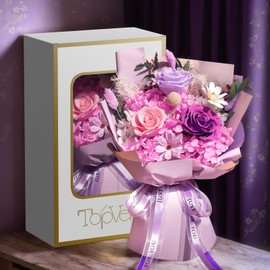 Topvelo Preserved Flower Bouquet with Vase, Flower Bouquet for Prime Delivery, Gift for Mother’s Day, Valentine’s Day, Birthday, Anniversary (Purple)
