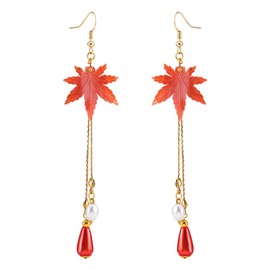 Fall Earrings Rhinestone Orange Earrings Crystal Drop Autumn Earrings Perfect Jewelry Maple Leaf Earrings for WomenThanksgiving Fall Accessories for Women (tassel Leaf)