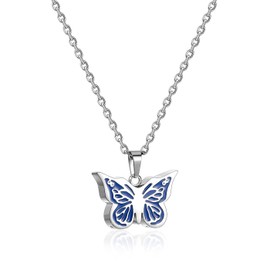 BOPREINA Cremation Urn Necklace for Ashes Butterfly Keepsake Urn Cremation Jewelry Stainless Steel Double Memorial Lockets Urns Pendant Ashes Holder for Women Men Pet Lover, metal, stainless_steel, No