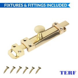 TERF® Heavy Duty Brass Door Bolt 100mm [4''] Surface Mounted Sliding Durable Door Lock Bolts Ideal for Securing Internal External Doors and multi Purpose Use - 100mm
