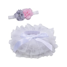 Tutu.kk Toddle - Falda tutú para bebé niña con funda para pañales, vestido suave de tutú de bebé de 0 a 6 meses con diadema de flores, Blanco, 3-6 Meses