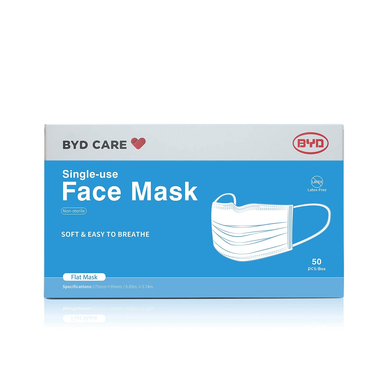 BYD CARE Single Use Disposable 3Ply Face Mask, Daily protection for