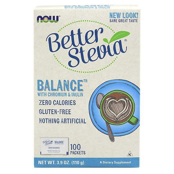 NOW Foods, Better Stevia Balance with Chromium and Inulin, Zero-Calories, Gluten-Free, Kosher, 100 Packets