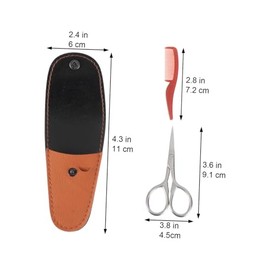 2pcs Beard Trimming Scissors Set Small Precision Stainless Steel Grooming Kit with Brown Leather Case Portable for Professional and Home Use
